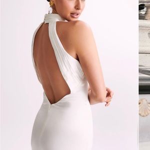 Meshki Claire Satin Drape Back Maxi Dress - White XS NWT! Classy bridal / event